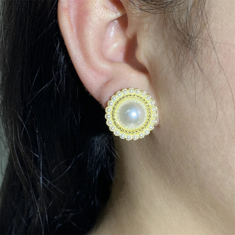 ZAKOL Shiny Imitation Pearl Stud Earrings Fashion Cross Design