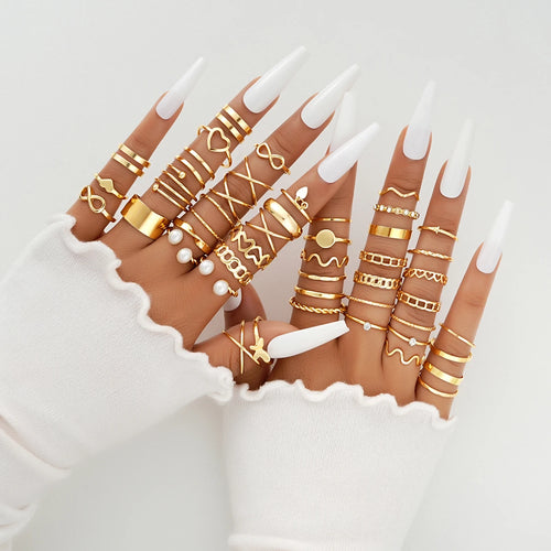 58PCS Vintage Heart Snake Butterfly Rings Set for Women Fashion Metal