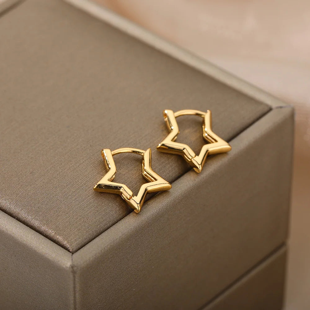 Stainless Steel Star Hoop Earings For Women 2024 Trend New In Luxury