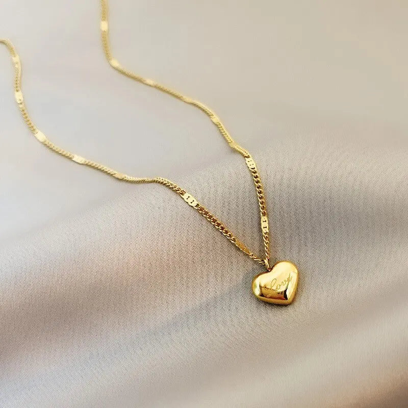 1pcs Gold-color Necklace Ms Simple Fashion Peach Heart Engraved Love