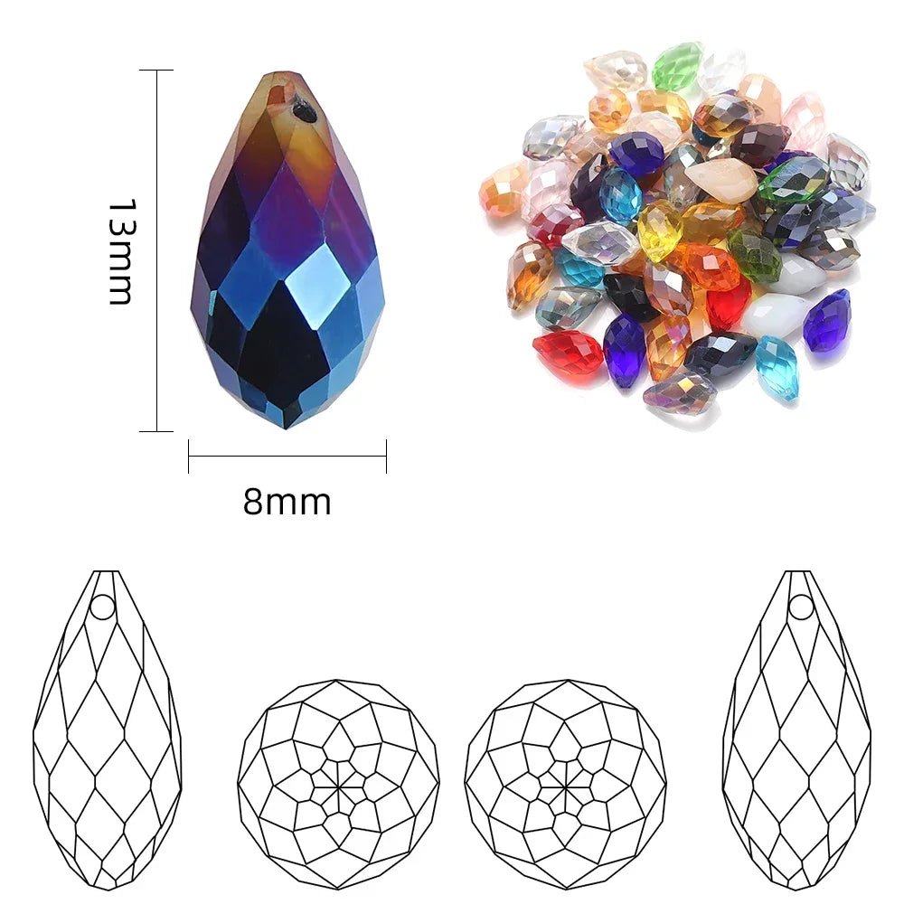 30Pcs/Lot Green Crystal Glass Faceted Teardrop Loose Beads Crafts