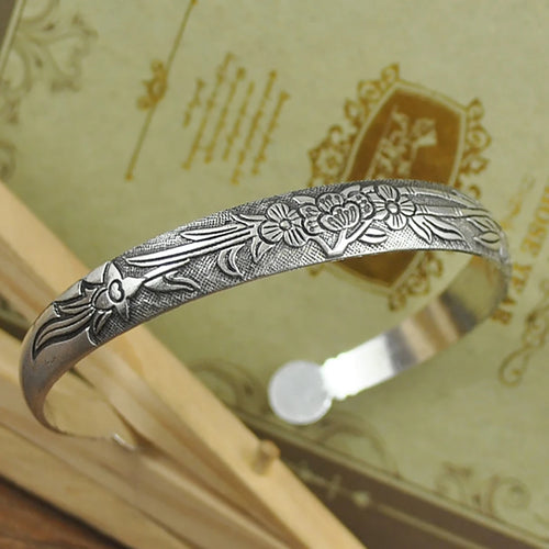 New Retro Cuff Bracelets Tibetan Silver Metal Carving Fish Elephant