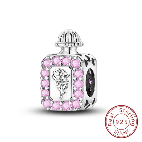 Fit Original 925 Sterling Silver Charms Beads Bow Perfume Bottle Pink