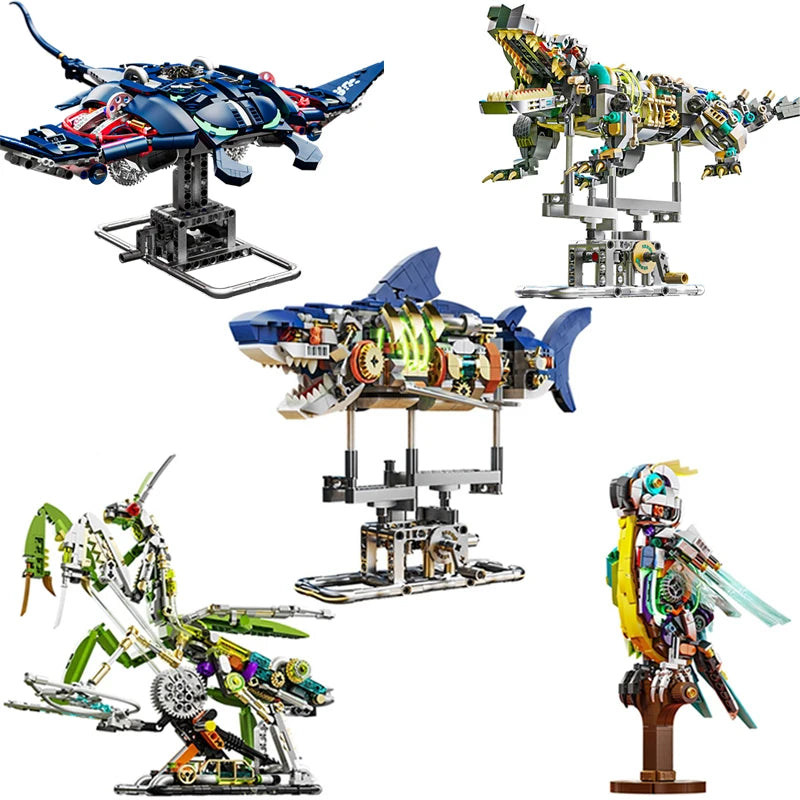 Mechanical Shark Building Set, Sea Life Crocodile Parrot Mantis