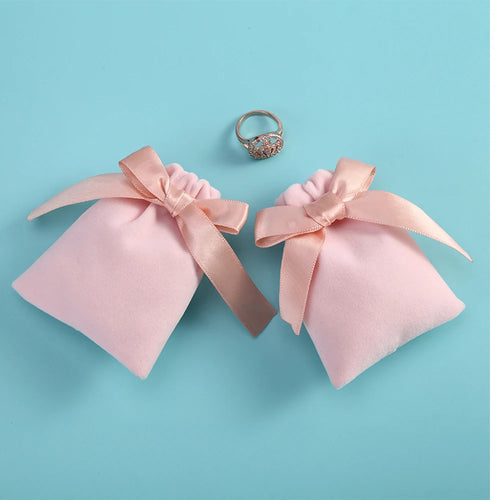 10pcs/lot 7x9cm Pink Velvet Ribbon Bag Drawstring Earrings Rings