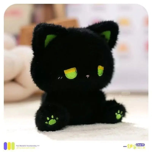 Cute Sleepy Emo Black Cat 16cm Plush Toy Soft Fluffy Cartoon Sitting