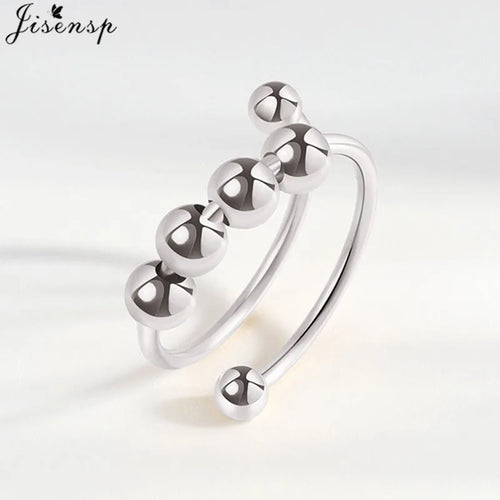 Simple Metal Beads Fidget Rotating Rings for Women Men Rotate Freely