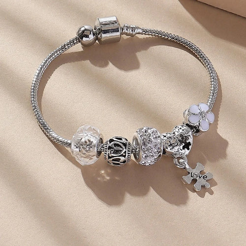 1PC Women's Fashion Multi Element Beaded Love Pan Family Bracelet