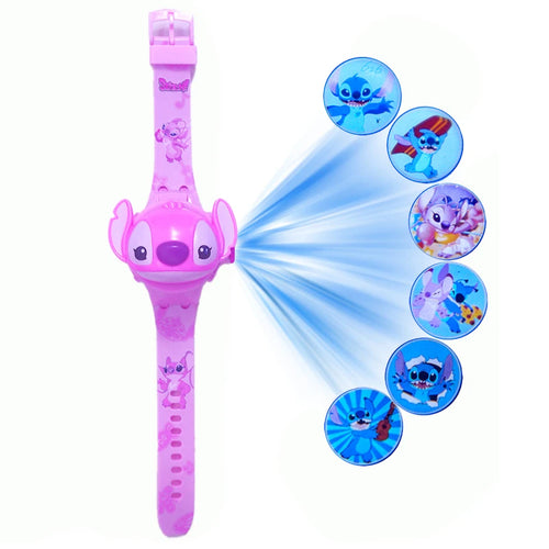 3D Cartoon Stitch Kids Watches For Girls Projection Unicorn Mickey