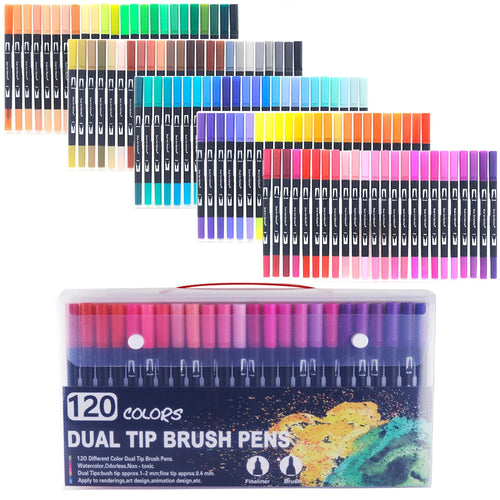 12-168 Colors Dual Brush Pens Art Markers Watercolor Fine and Brush