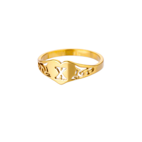 Fashion Hollow Initial Letter Heart Rings For Women Gold Color