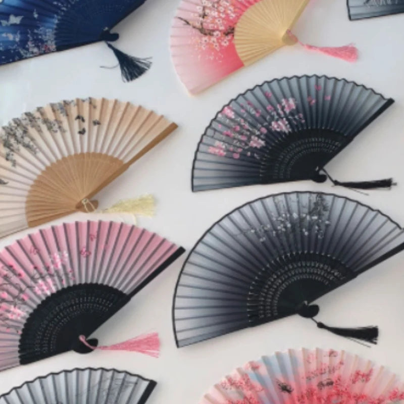 Retro Style Folding Fan Female Japanese Pattern Retro Cloth Art Craft