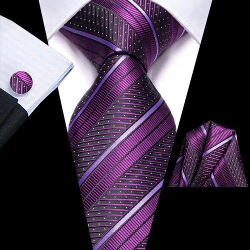 Black Red Striped Silk Wedding Tie For Men Handky Cufflink Gift Men