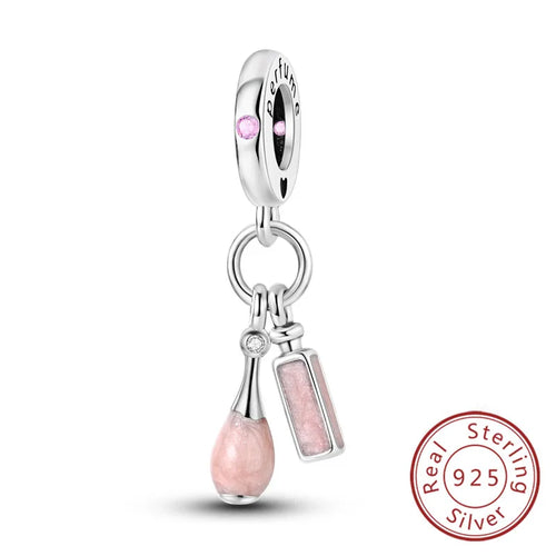 Fit Original 925 Sterling Silver Charms Beads Bow Perfume Bottle Pink
