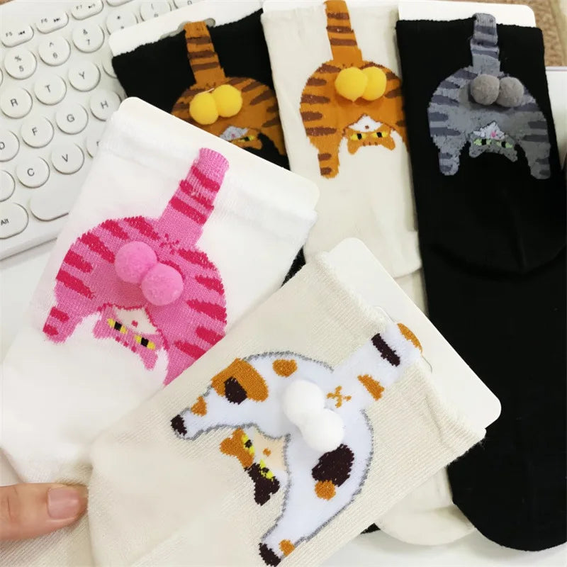 Cozy Cartoon Cat Egg Couple Socks Mid-Calf Warm Winter Maternity Wear