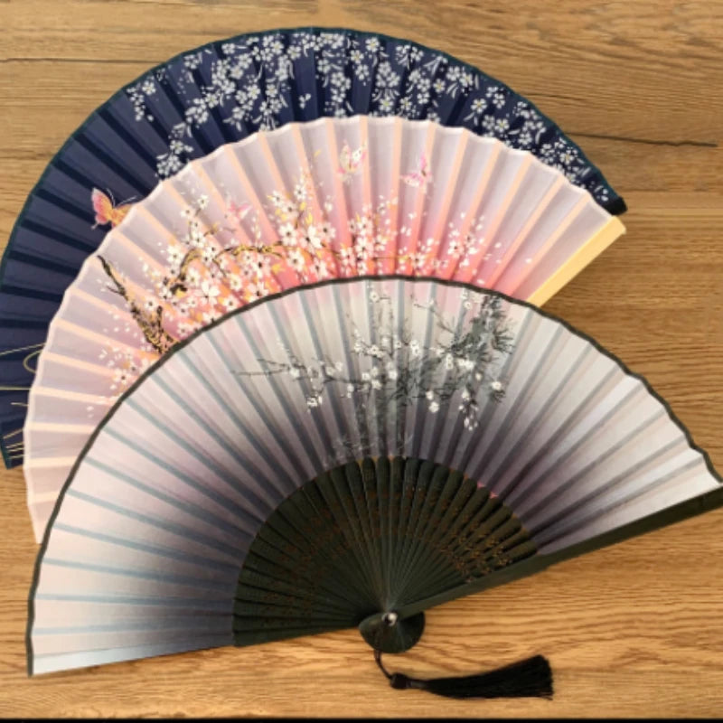 Retro Style Folding Fan Female Japanese Pattern Retro Cloth Art Craft