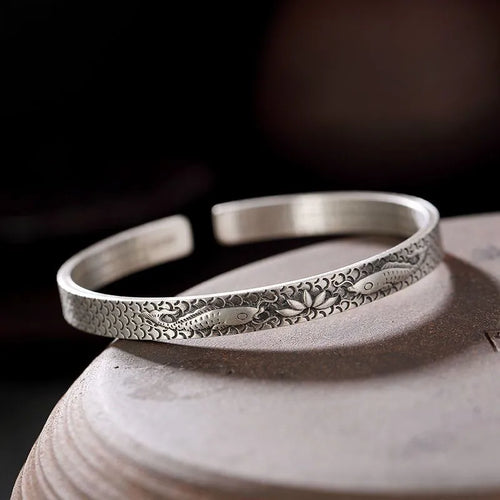 XIYANIKE Vintage Thai Silver Lotus Flower Cuff Bracelet For Women Girl