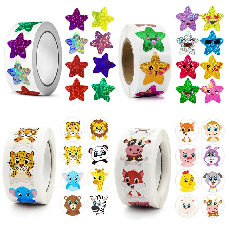 500/1000pcs Colorful Star Adhesive Holographic Star Stickers Zoo Farm