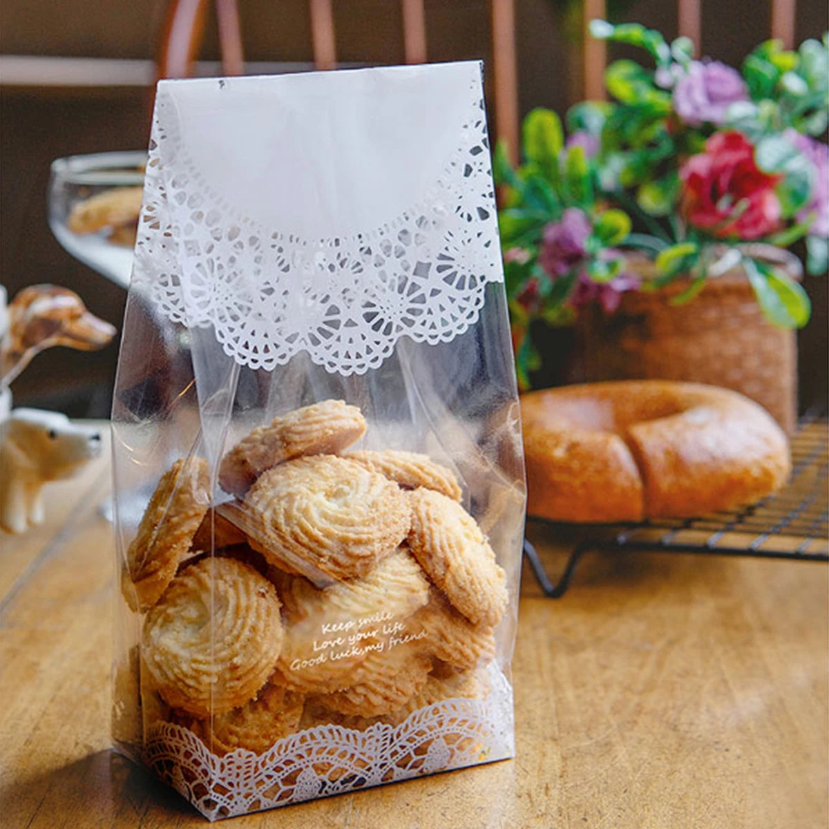 50pcs/lot White Lace Cookie Biscuit Bag Wedding Gift Candy Cupcake