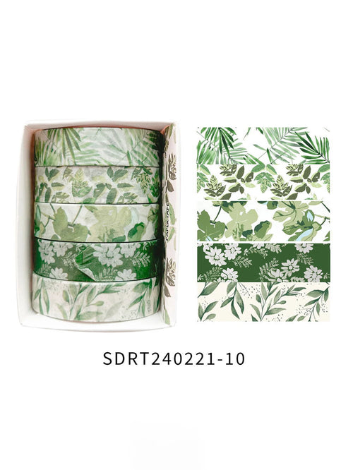 5 rolls of boxed romantic flower handbook tape, cute DIY fresh