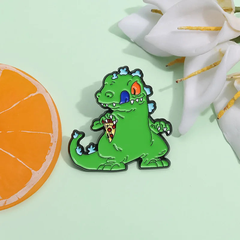 Cartoon Green Reptar Dinosaur Enamel Pin Nostalgia Animation Movies