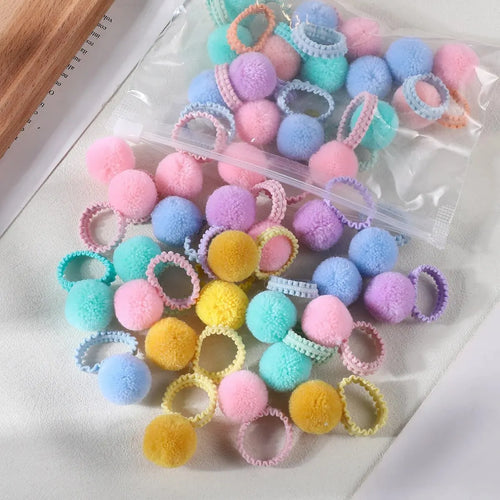 20Pcs Girls Colorful Plush Ball Elastic Hair Bands Kids Hair Ropes