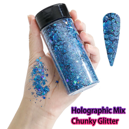 1Bottle Holographic Chunky Glitter 80g Craft Glitter Powder Mixed