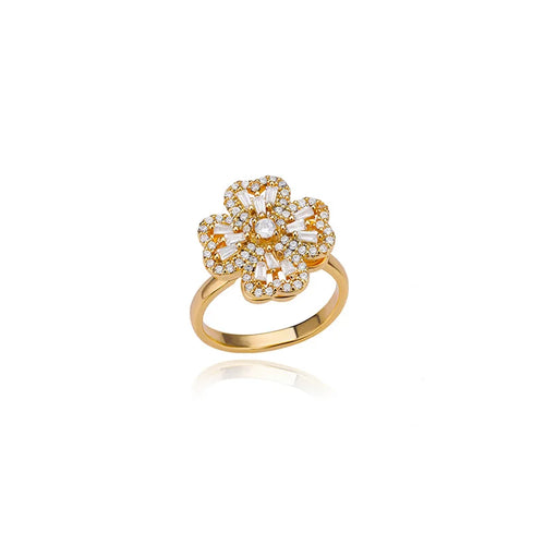 Spinner Zircon Heart Four Leaf Clover Rings For Women Stainless Steel