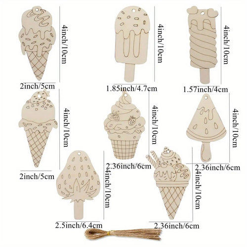 16Pcs Ice Lolly Wooden Crafts Multi Unpainted Hanging Ornmanet For