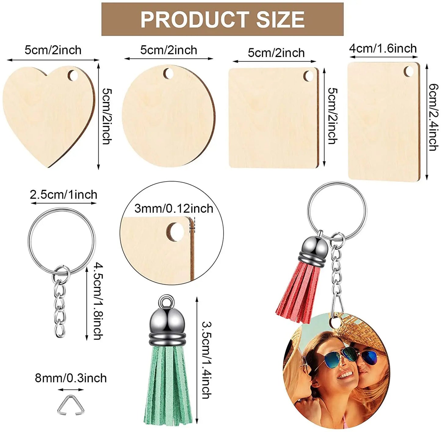 96/160PCS Unfinished Wooden Keychains Blank Sublimate Keychain Key