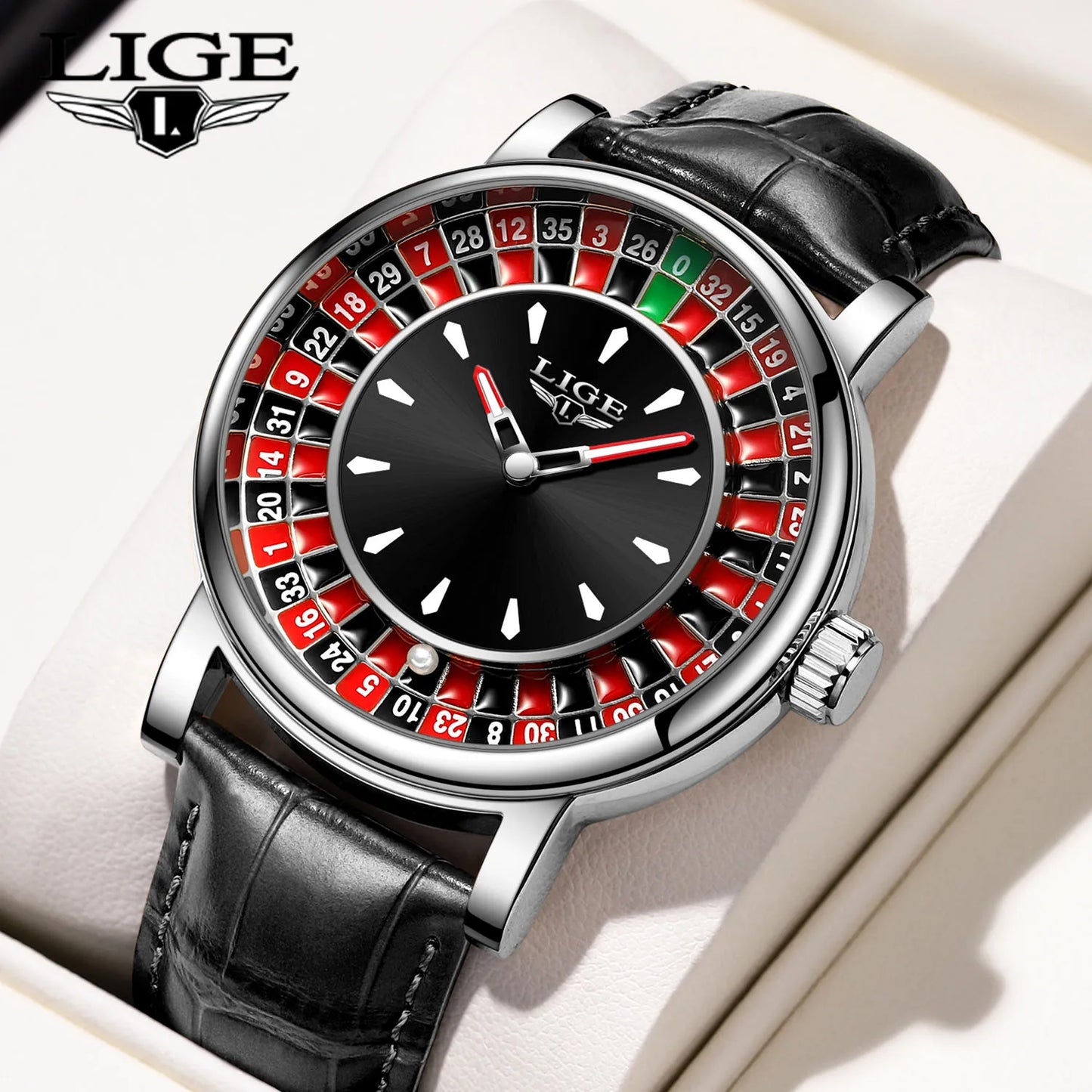 LIGE Quartz Man Watch Fashion Luxury Creative Roulette Game Dial