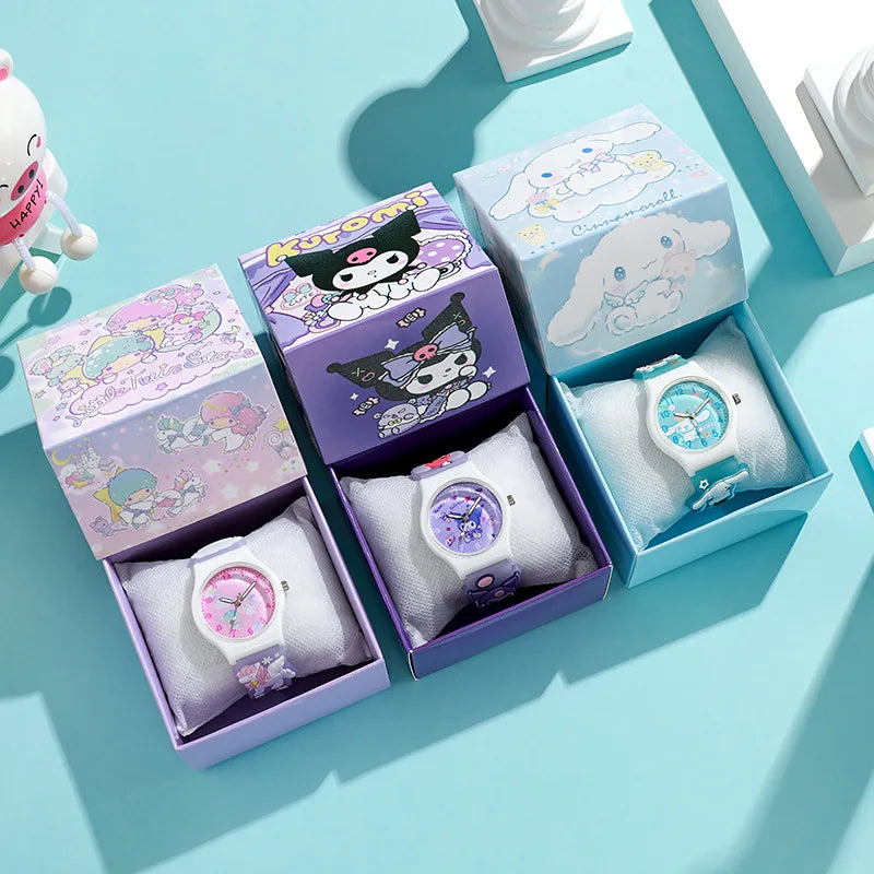3D Hello Kitty Children Watches with box Cinnamoroll Kuromi Melody