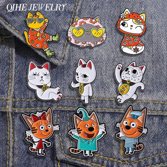 1-9 Pcs/Set Anime Turbo Granny Luck Cat Brooch Enamel Pins Cartoon