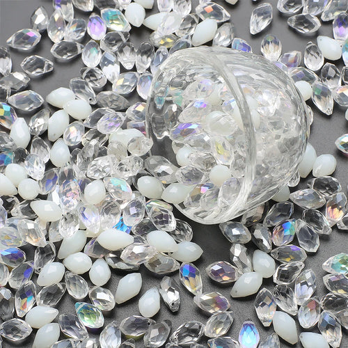 30Pcs/Lot Green Crystal Glass Faceted Teardrop Loose Beads Crafts