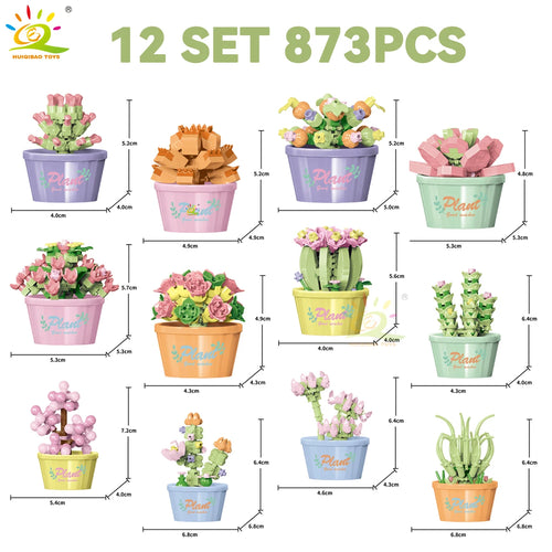 HUIQIBAO MOC Flower Succulent Potted Model Building Block DIY Eternal