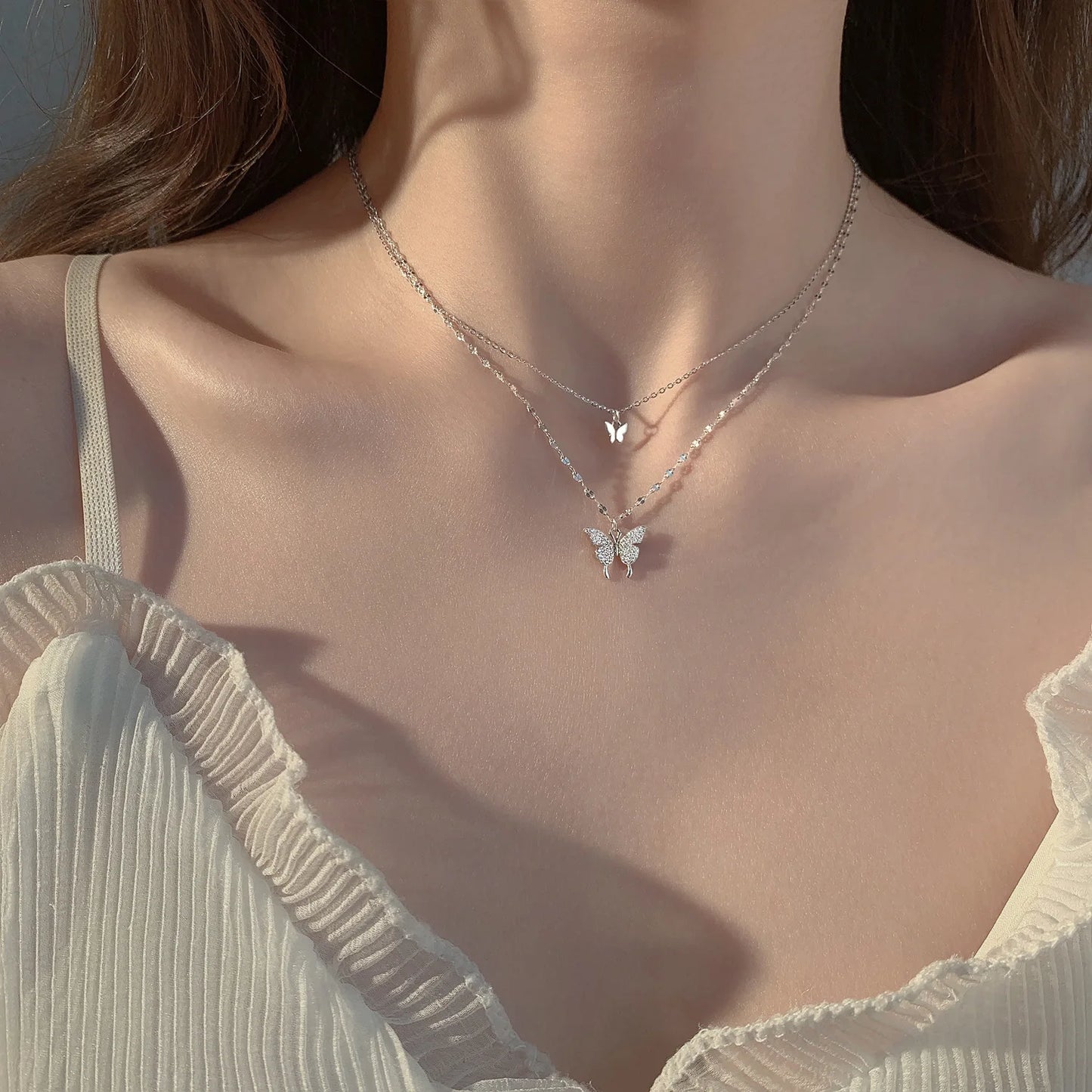 Double Layered Butterfly Necklace for Women with High-end Design,
