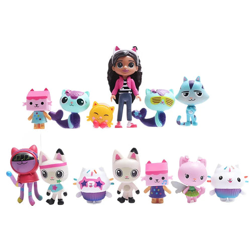 13pcs Gabby Dollhouse Anime Figure Toy Smiling Car Cat Hug Gaby Girl