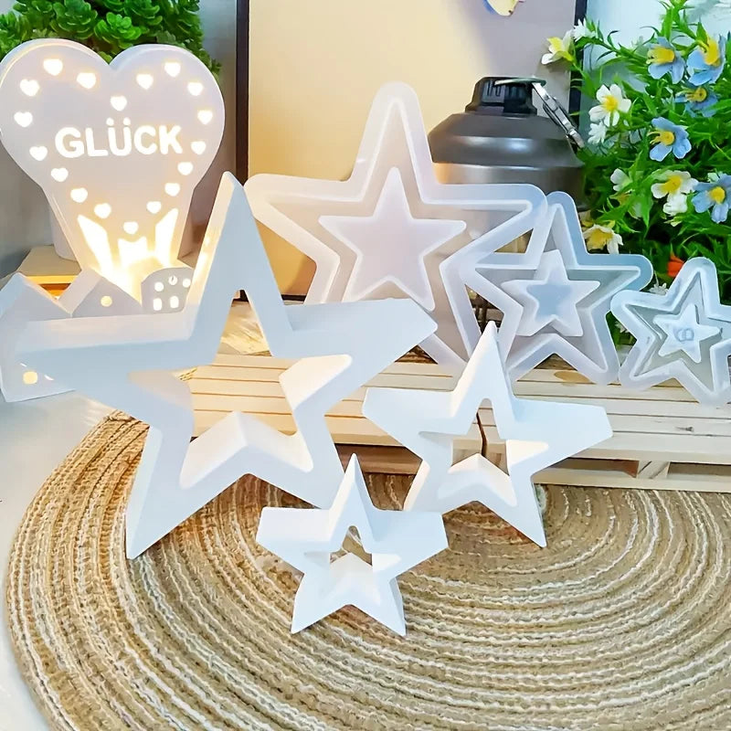 3PCS Star-Shaped Silicone Casting Molds, 3D Hollow Star DIY Craft