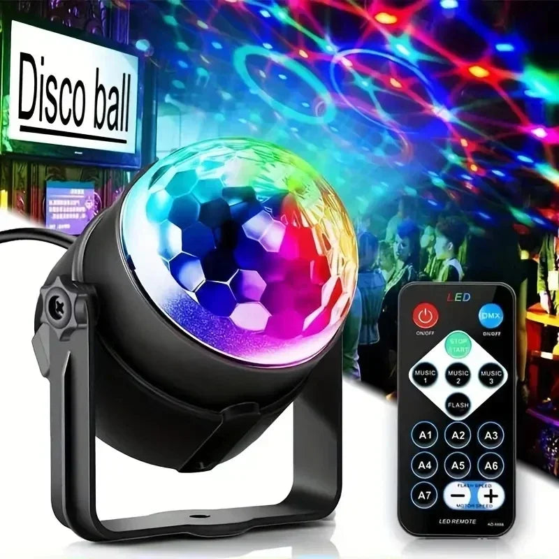 LED Stage Disco Light Rotating DJ Ball Strobe Remote Sound Control