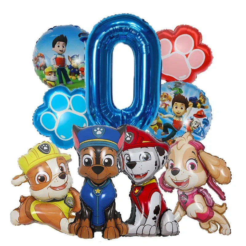 9pcs Cartoon Paw Patrol Theme Foil Balloon Number Balloon Childrens