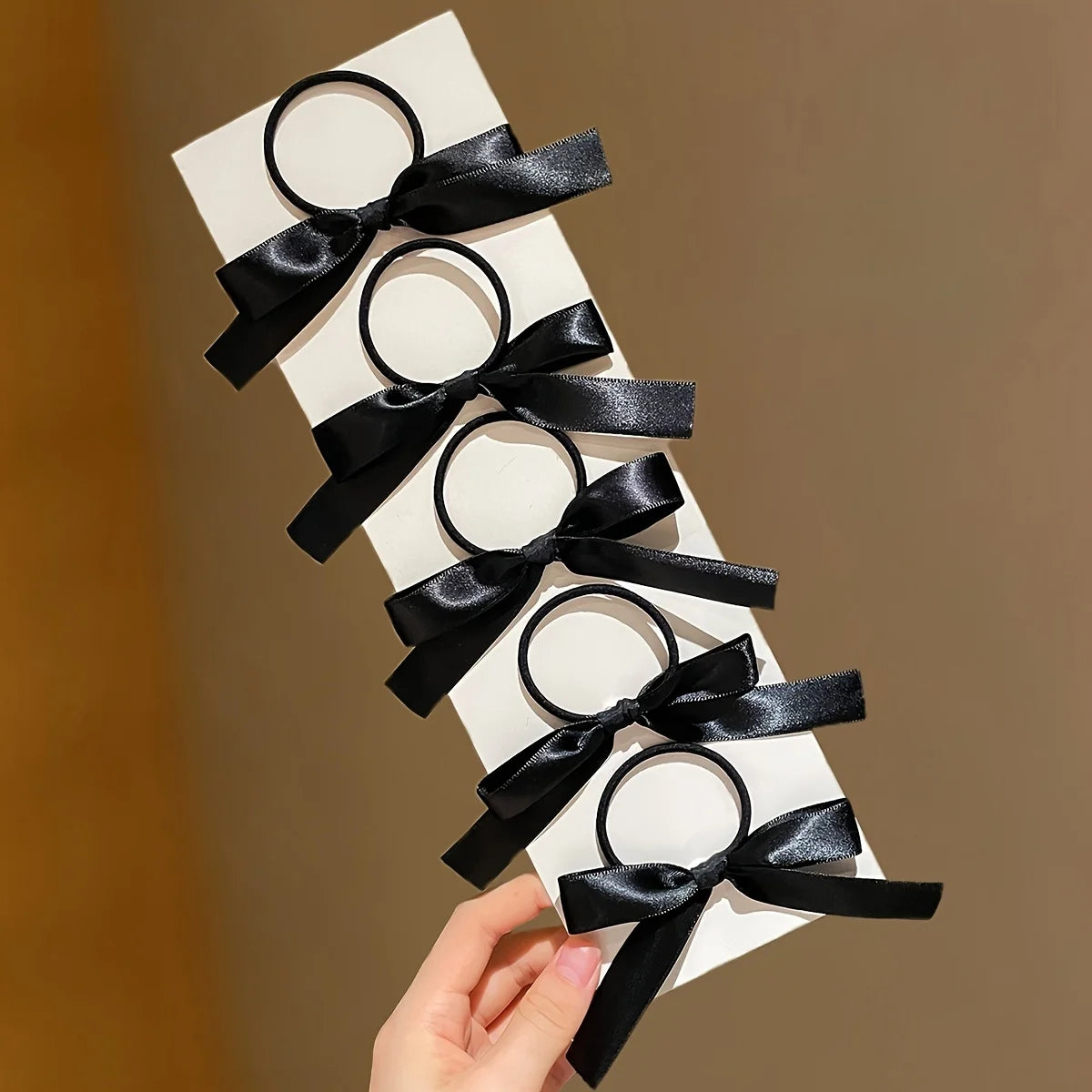 5Pcs Women's Style, Fashionable and Cute, Black Bow Hair Tie, Suitable