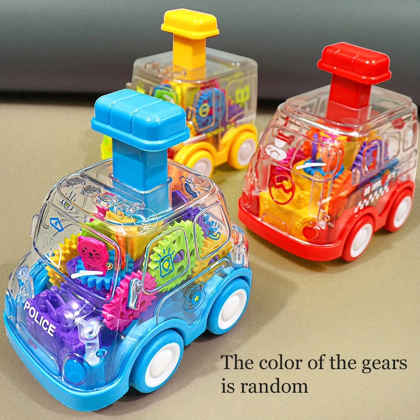 Baby Toy Cartoon Press Gear Car Toy Lnertia Pull-back Transparent Car