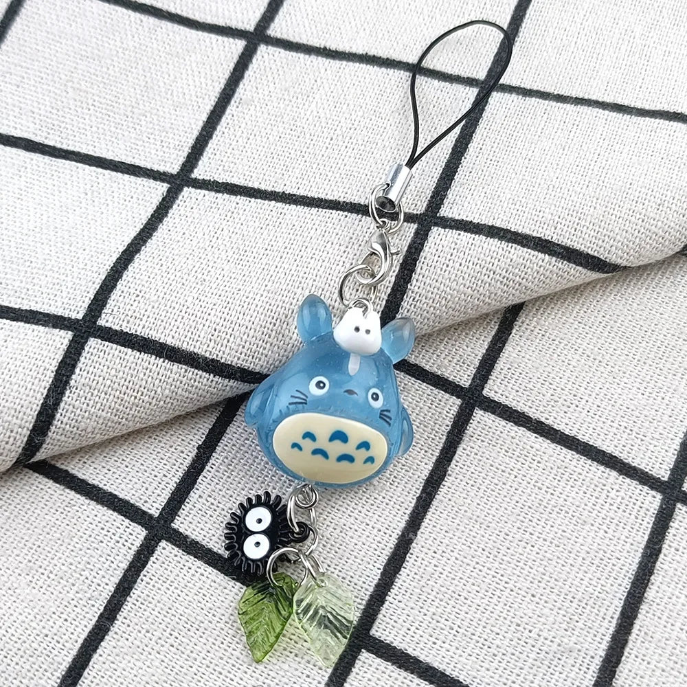 Kawaii Blue Animal Totoro Phone Charm Soot Sprite Keychain Woodland