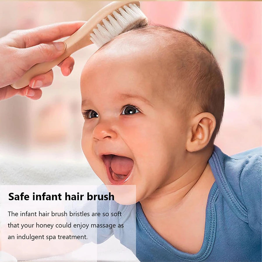 2pcs Baby Comb Set Baby Care Hair Brush Beech Soft Wool Wood Comb
