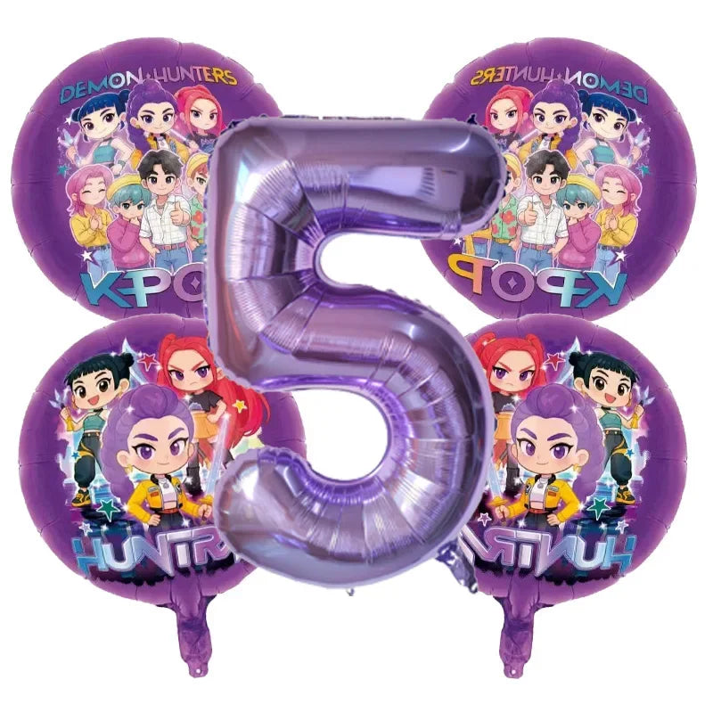 5pcs Kpop Demon Hunters Birthday Balloons Decoration Set Music Girl