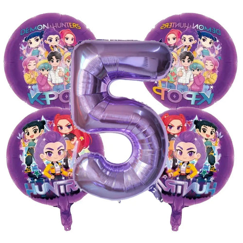 5pcs Kpop Demon Hunters Birthday Balloons Decoration Set Music Girl