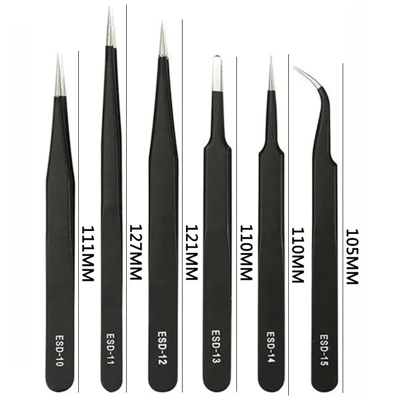 Galacok 6PCS Precision Tweezers Set ESD Anti Static Stainless Steel