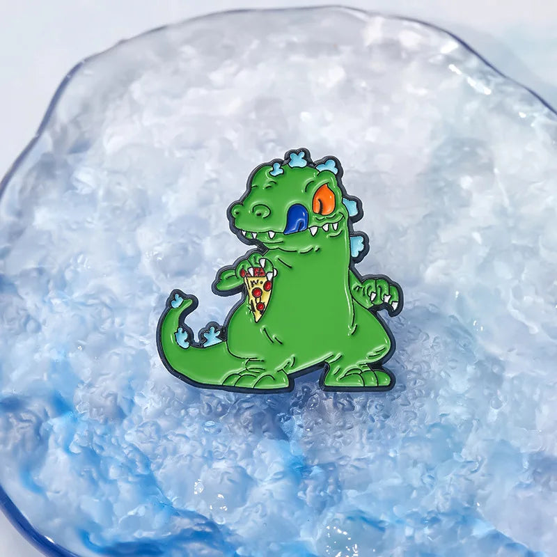 Cartoon Green Reptar Dinosaur Enamel Pin Nostalgia Animation Movies