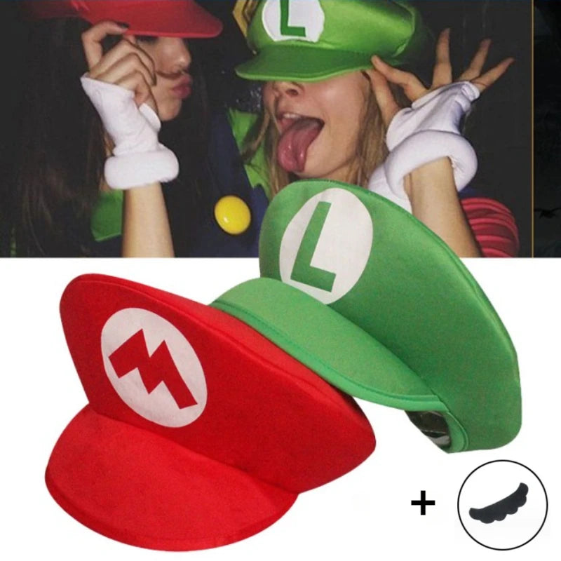 Super Mario Red Green Cap Cosplay Cartoon Hats with Moustache Unisex