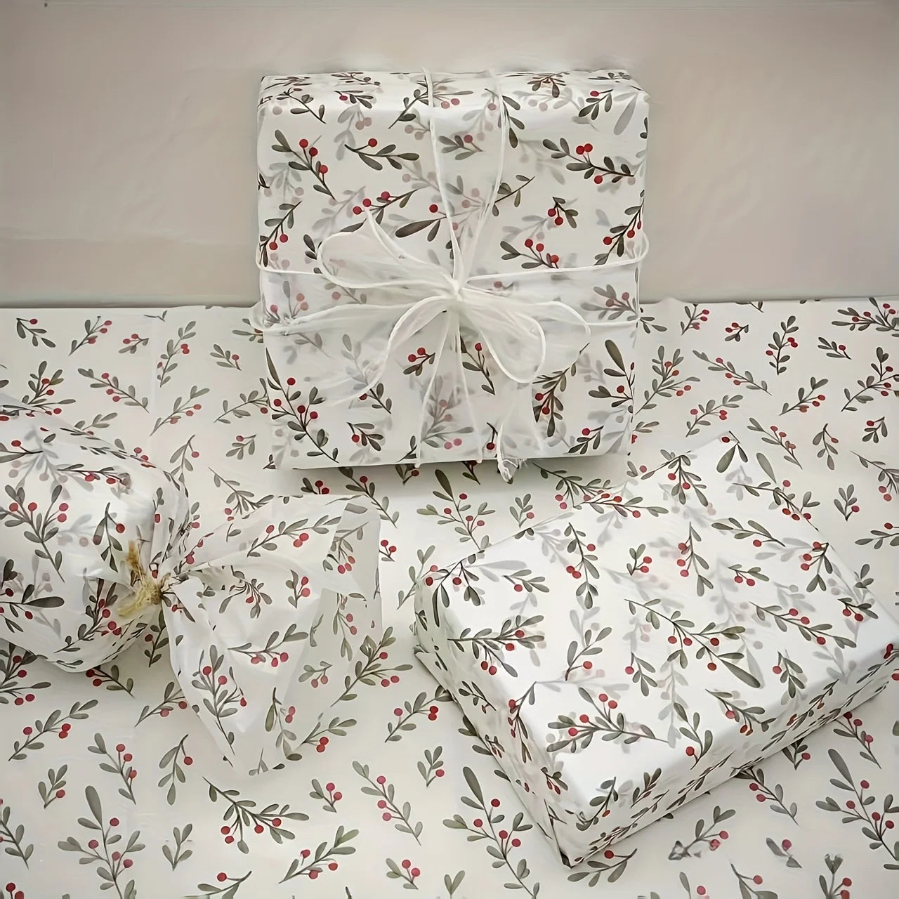 30pcs/10pcs Holly, Berry Thin Paper, Wax-Coated Gift Wrapping, Party